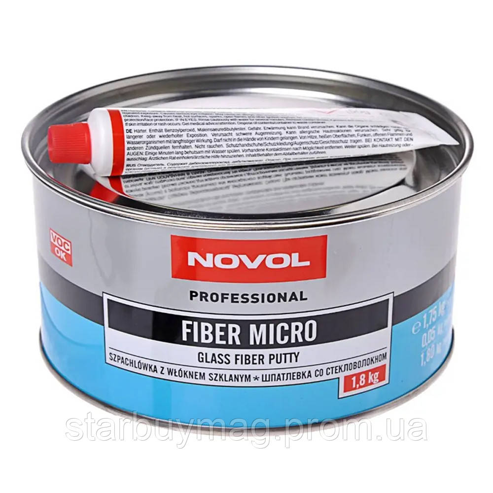 Шпаклевка Автомобильная с Микро Стекловолокном Novol FIBER Micro 1.8 Кг ...