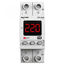 Реле напруги VP-50A M2R, 50А (макс. 60А протягом 10 хв), TrueRMS, Однофазне реле, DigiTOP, фото 3