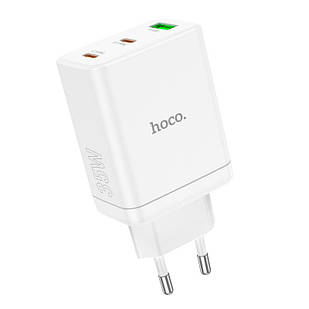 Адаптер мережевий HOCO Start three-port charger N33 |1USB/2Type-C, PD/QC, 35W/3A| білий