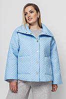 Осенняя голубая куртка на кнопках, утепленная синтепухом, больших размеров от 50 до 58