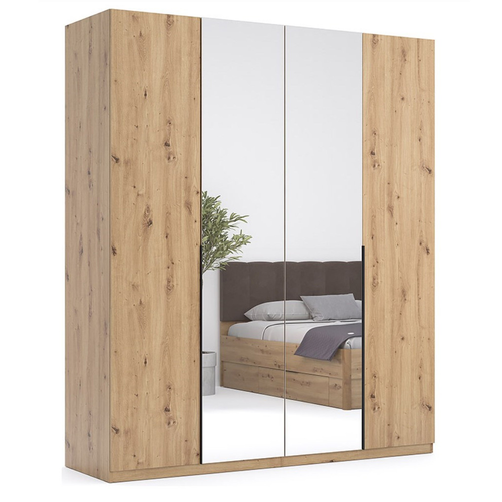 Шафа (шкаф) з дзеркалами в спальню з ЛДСП 4Д Тедді Миро-Марк Дуб Артізан, фото 1