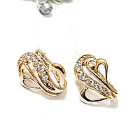 Золоті жіночі сережки з фіанітами ажурні 585 проба, англійський замок