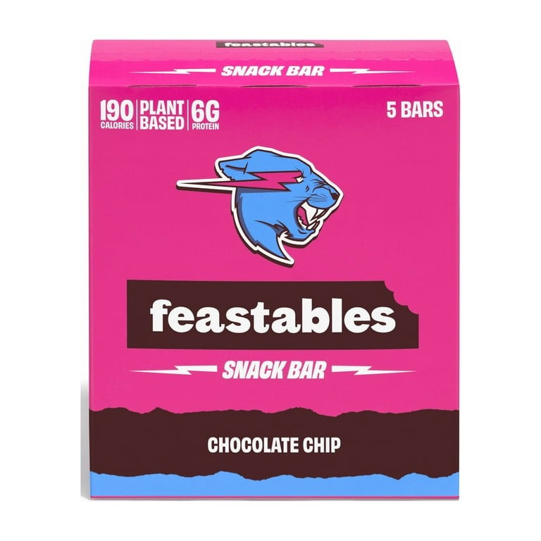 Шоколадні батончики Feastables MrBeast Chocolate Chip Snack Bar 5x40 g, фото 1