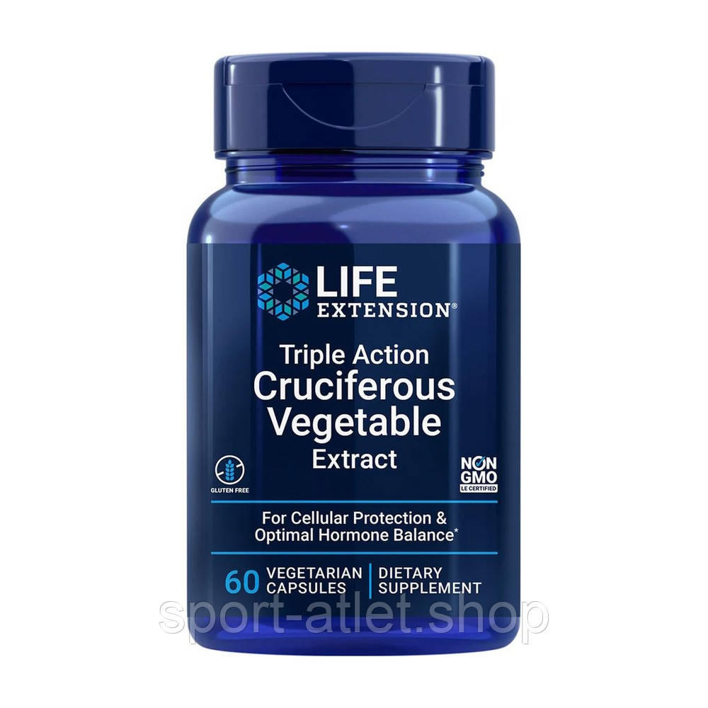 Комплекс екстрактів Life Extension Triple Action Cruciferous Vegetable Extract, 60 вегакапсул для підтримки рівня гормонів, фото 1
