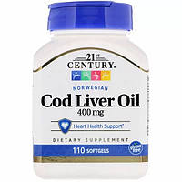 Жир із печінки тріски 21st Century Cod Liver Oil 400 mg 110 Softgels CEN21168 SC, код: 7907858