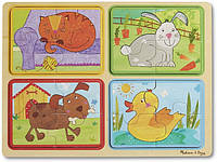 Деревянные пазлы 4 в 1 "Игривые друзья" Melissa&Doug 4 пазла по 4 элемента MD31364