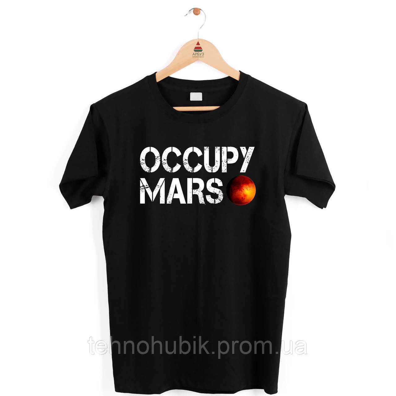 Футболка чорна з патріотичним принтом Кавун Occupy Mars Захоплення Марс Push IT XS TH, код: 8067068