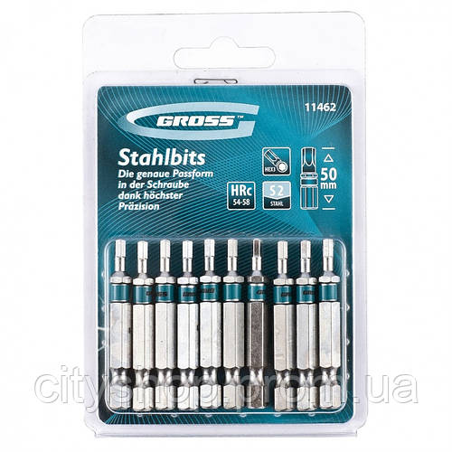 Набор бит Gross HEX 3х50 сталь S2 10 шт CP, код: 7525695 (ID#1957216655 ...