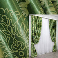 Комплект штор в вітальню, спальню "Корона" (2шт. 1,5х2,75м) блекаут-софт. Колір зелений з оливковим
