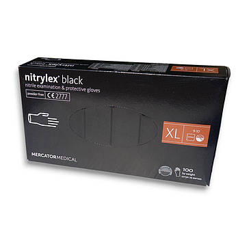 Рукавиці нітрилові чорні Nitrylex нестерильні неопудрені 100 шт./пач. (Розмір L)