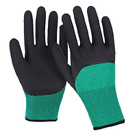 Перчатки рабочие черно-зеленые, с вспененным латексным покрытием (55гр)