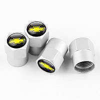 Металеві ковпачки на ніпель для Шевроле Short Silver Matte Chevrolet — 4 шт.