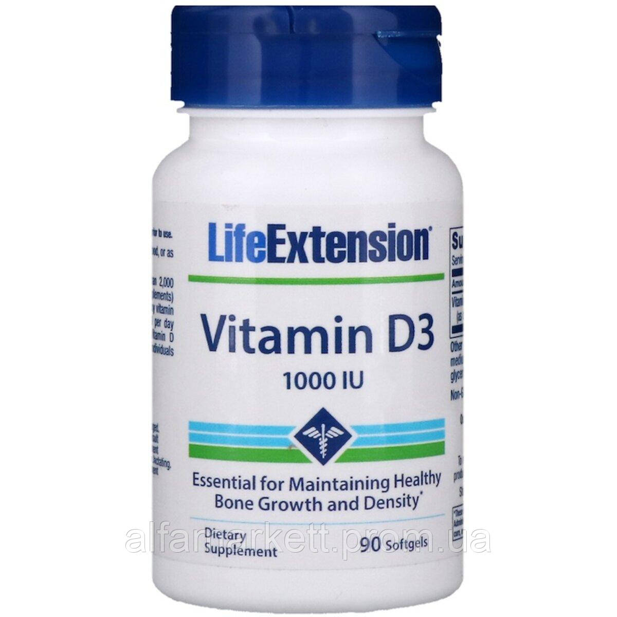 Купить Витамин D3, Vitamin D3, Life Extension, 25 мкг 1000 МЕ, 90 ...