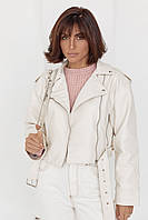 Женская куртка-косуха из кожзама - молочный цвет, S (есть размеры)