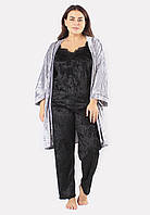 Комплект Хлоя супер батал халат+майка+брюки Ghazel 17111-11 88 Серый халат Черный комплект 56 UM, код: 7357987