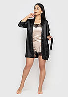 Комплект Синди тройка шелк халат+майка+шорты Ghazel 17111-07 Черный халат Бежевый комплект 46 UM, код: 7358488