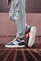 Жіночі кросівки Nike Air Force 1 Shadow Blue Pink (Білі з синім) Найк Аір Форс 1 шкіра демісезон 36-39 розмір