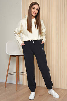 Спортивні штани жіночі на флісі чорного кольору р.58 165011M