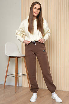 Спортивні штани жіночі на флісі коричневого кольору                                                  165014M