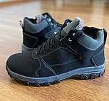 Чоловічі зимові кросівки екошкіра чорні на шнурках на блискавці теплі хутряні прошиті львівські (код 5430), фото 6