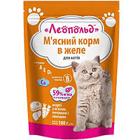 Ассорти с мясом печенью и овощами в желе для котов пауч 100 г (24шт уп) ЛЕОПОЛЬД TH, код: 8032711