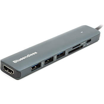 Aдаптер USB Type-C - HDMI, 3x USB Type-A, SD, TF, USB Type-C PD100W