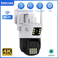 Уличная поворотная двойная камера видеонаблюдения PTZ WiFi A23 APP: ICSEE 3Mp + 3MP