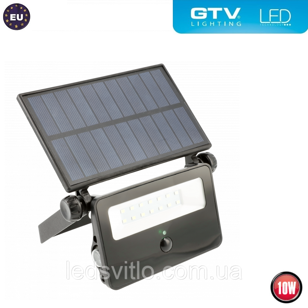 Прожектор світлодіодний GTV LUMOS LED 10W 850Lm 6400K IP65 автономний на сонячній панелі, з датчиком руху