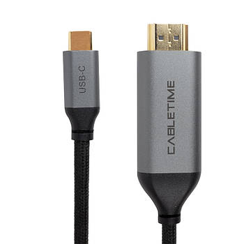 Кабель PowerPlant USB-C — HDMI, 4K, Ultra HD, V2.0, 1.8 м