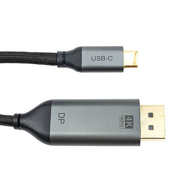 Кабель PowerPlant USB-C — DisplayPort, 4K, Ultra HD, 1.8 м, V1.2