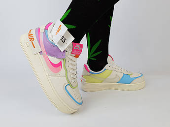 Кросівки жіночі кольорові Nike Air Force 1 Shadow Double Swoosh. Взуття жіноче Найк Аїр Форсе 1 Шедоу
