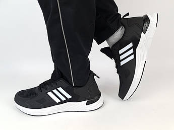Кросівки чоловічі весна літо чорно-білі Adidas Runfalcon Black White. Кросівки літо чорні Адідас Ранфалькон