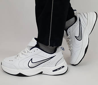 Чоловічі кросівки білі із сірим Nike Air Monarch. Спортивні кросівки для бігу білі Найк Аїр Монарх