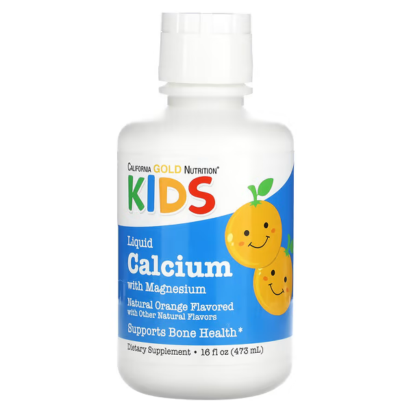 California Gold Nutrition, рідкий кальцій із магнієм для дітей, апельсин, 473 мл