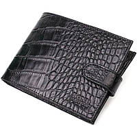 Бумажник мужской кожаный с тиснением под крокодила черный Bond 21995