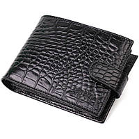 Бумажник мужской кожаный с тиснением под крокодила черный Bond 21997