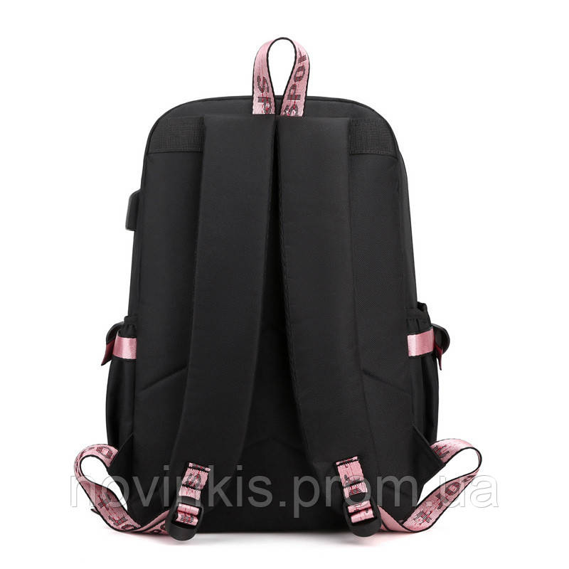 Шкільний підлітковий рюкзак з USB та хутряним помпоном Аніме для дівчинки 5-11 клас - фото 7 - id-p1958144632