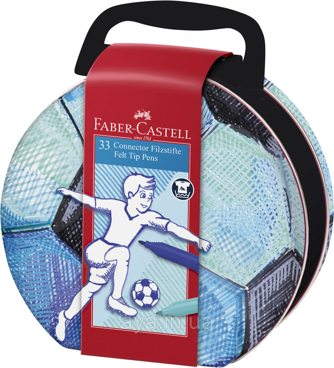 Фломастери Faber-Castell Connector "Футбол" у подарунковій металевій коробці, 33 кольори, 155538