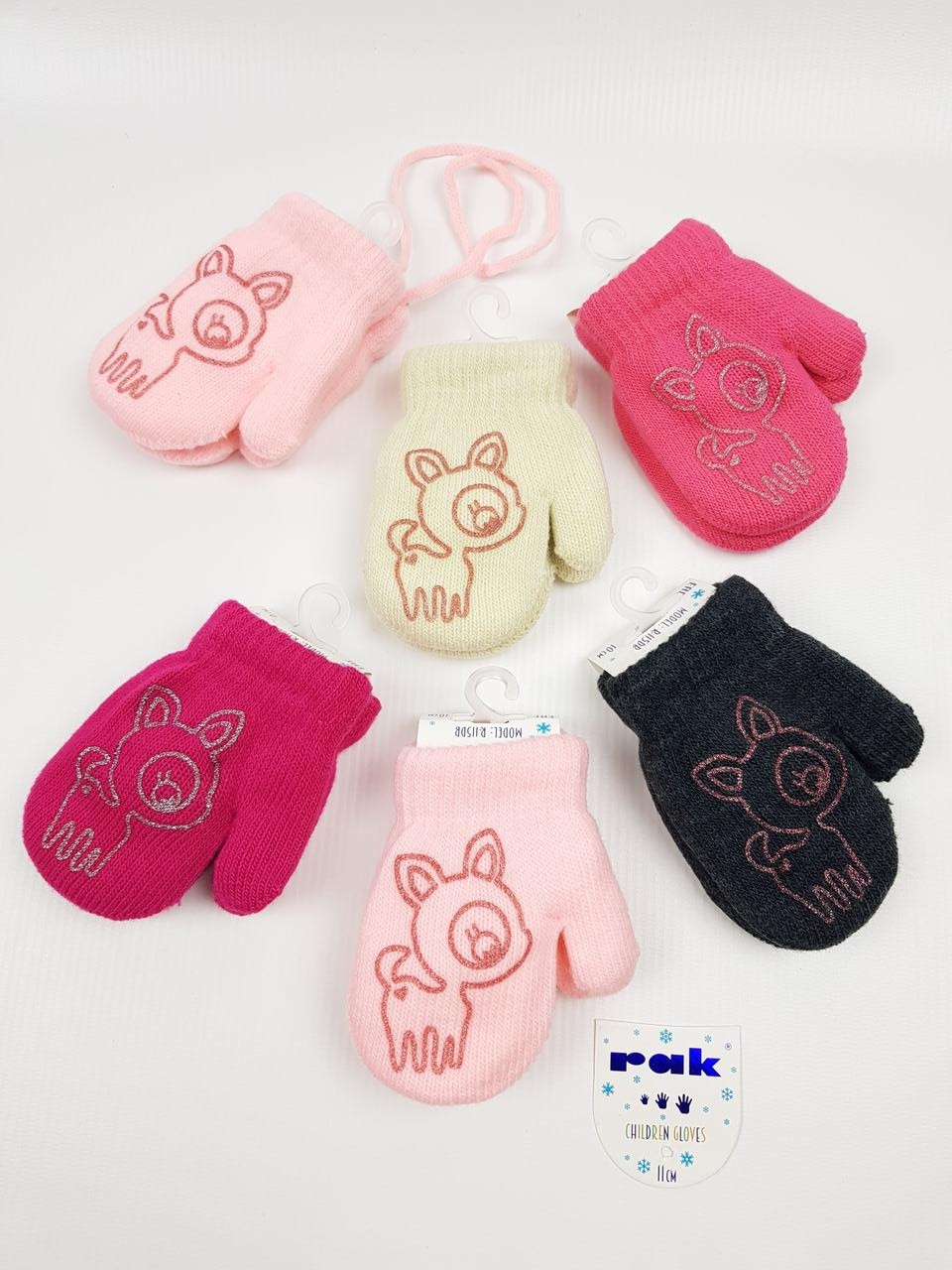 Дитячі утеплені польські рукавички для дівчат р.10 см, 3-6 міс, (6 пар набір)