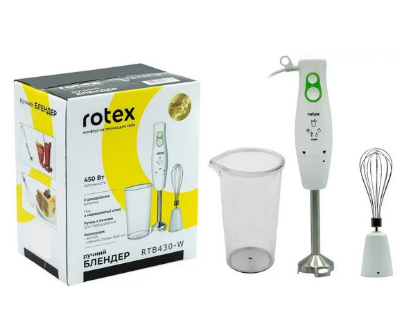 Блендер ROTEX RTB430-W (450 Вт, 2-швидкості, віночок, склянка)