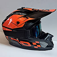 Кроссовый мото шлем EDX Чёрно оранжевый глянец Размер М , L + очки в подарок