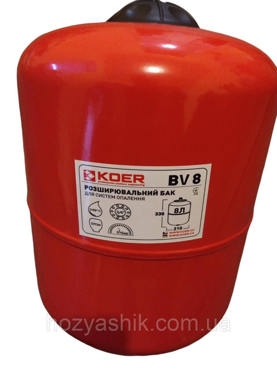 Бак розширювальний 8 літрів (циліндричний), "Koer" Чехія