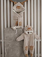 Зимний набор одежды "Панда" для новорожденных, капучино