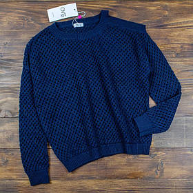 В'язаний синій джемпер светр на дівчинку з відкритим плечем Розмір 9-10 років 140 см