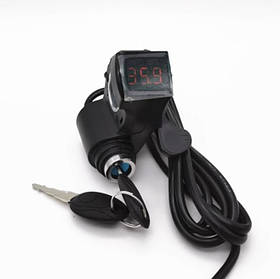 Курок газу з вольтметром і замком запалювання 12-72V