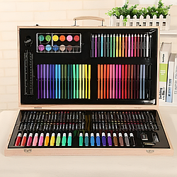 Дитячий набір для малювання 180 предметів у дерев'яній валізці / Художній набір для творчості