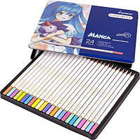 Набор пастельных карандашей 24 цвета в металлическом пенале Chroma Manga MARCO в упаковке 24 шт