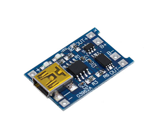 Зарядний модуль TP4056 Mini-USB з функцією захисту акумулятора 18650, Контролер заряду Li-Ion акумуляторів, фото 1