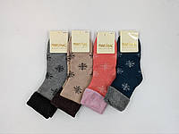 Жіночі шкарпетки махрові Marjinal для діабетиків з відворотом і малюнком сніжинки 36-40 мікс кольорів 6 пар/уп