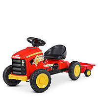 Детский педальный трактор с прицепом с ручным тормозом Bambi M 4907-3 Красный Педальная машинка веломобиль